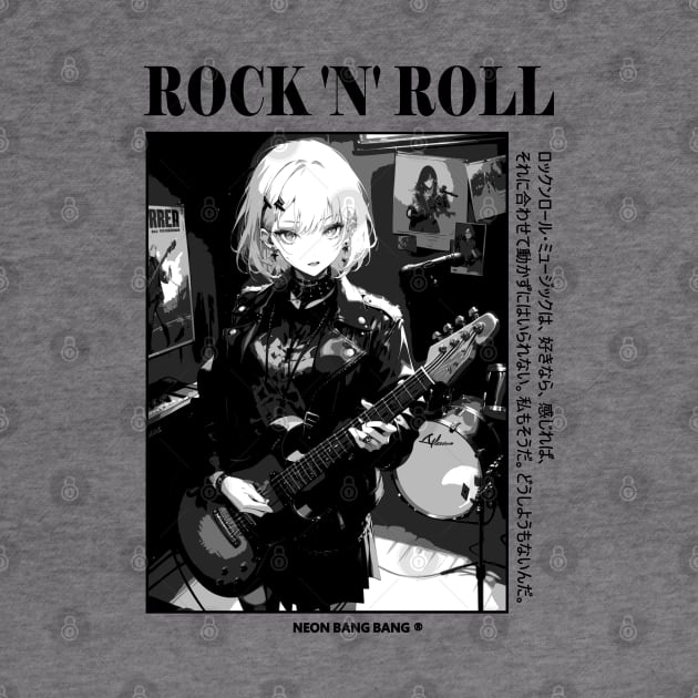 Rock and Roll - Anime Manga Aesthetic Black and White Streetwear by Neon Bang Bang